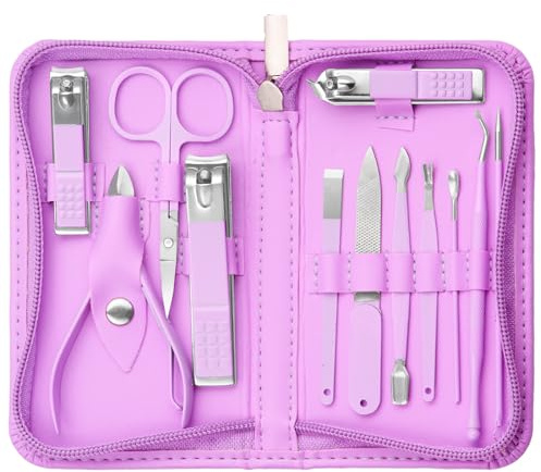 Tumkun Nail Kit, Manicure Kit, Nail Care Kit for Women, Manicure Pedicure Set, Nail Clippers Toenail Clippers Kit, Professional Manicure Kit Pedicure Kit, Purple Travel Case, Set of 12.