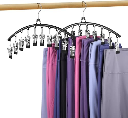 Baoswi Legging-Organizer für den Schrank mit 360° Drehung, platzsparender Hängeschrank-Organizer, Metall-Yogahosen-Kleiderbügel mit 10 Clips, hält 20 Leggings, gummierte Schrank-Organizer, 2 Stück