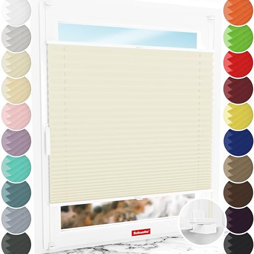 Schuette® Plissee ohne Bohren ● Thermo Kollektion: Sandstone (Beige) ● 45x120cm (Breite x Höhe) ● Suprafix Faltrollo X Klemmfix Rollo ● Blitzschnelle Montage inkl. Video