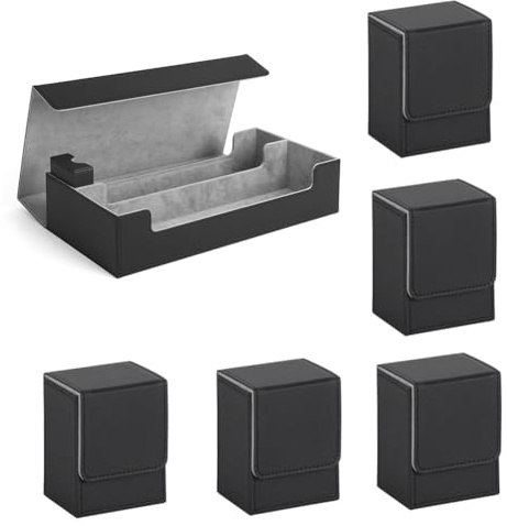 Deger 1Set 550+ Kartendeckhülle für Sammelkarten, Magnetische Kartenaufbewahrungsbox, Oben Seitlich zu Ladende Deckhülle, Spielkartenbox, Schwarzes PU