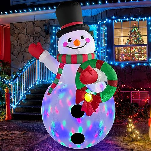 Danxilu 6 FT Christmas Inflatable Snowman with Colorful Rotating LED Lights