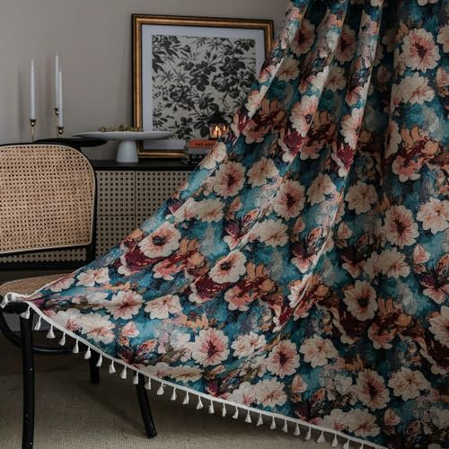 Daesar Vorhänge Blickdicht 2er Set, Vorhänge Verdunklung Stangendurchzug 150x180CM Bedruckt mit Blumen Motiv Gardinen Wohnzimmer Jugendzimmer Junge