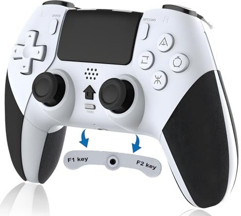 RCCBOOST Mando Inalámbrico para PS4, Mando PS4 con Conector para Micrófono y audio, Mando P4 con Doble Vibración y Giroscopio de Seis Ejes, Macro, Turbo, Pantalla Táctil, Batería de 800mah