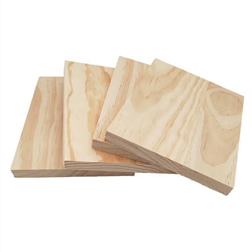 4 Bloques de Madera Sin Terminar para Manualidades - Tableros Rectangulares de 20 x 15 x 1,5 cm - Para Tallar, Pintar y Quemar