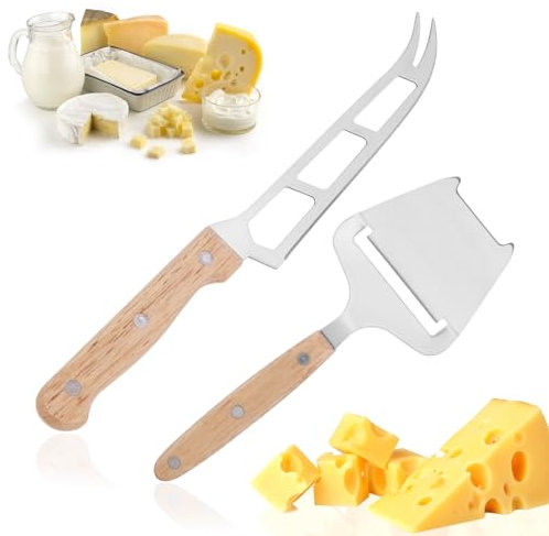 Käsemesser und Käsehobel Set, Edelstahl Käseschneider, Käsefruchtmesser, Edelstahl Käsehobel Pizzaschaufel, Holzgriff Cheese Slicer für Käseplatte, Hartkäse & Parmesan