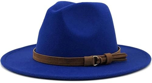FULUJIDI Fedora Trilby Filzhut Hut Vintage Fedora Hut Gürtel Bowler Hut Cowboy Hut Vintage Filzhut Flache Traufe Kappe Ht9070Bl