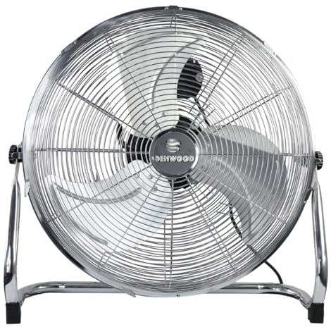 Denwood High-Velocity 18 Chrome Gym Floor Fan with 3 Speeds and Adjustable Fan Head, Standing Metal Pedestal Fan with Powerful Circulation