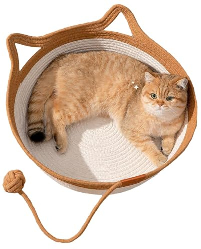 Gewebter Katzenkorb, Katzenbett, Seil, niedliches Baumwollseil, kratzfest, atmungsaktiv, faltbares Haustierbett, Katzennest, Hundebett mit Griff