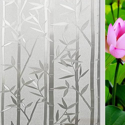 Sonnenschutzfolie Fenster 60 x 200 cm Sichtschutz Wärmeisolierung Blickdicht Milchglasfolie Selbstklebend Ohne Kleber Glasdekorfolie für Büro Und Haus, Bambus