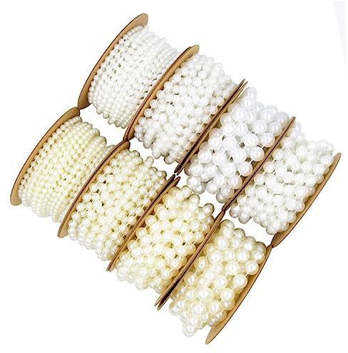 TOKIDNY 2m Weiße Perlenkette Perlenband Mit Fixierten Kunststoffperlen Für Diy Schmuck Armbänder Hochzeitsdeko Basteln Und Heimdekoration
