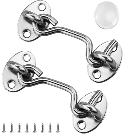 2 pezzi gancio chiusura porta, chiavistello per porta in acciaio inox, gancio finestra chiavistello per porta, con 1 adesivo da parete anti-collisione, per finestra, porta di fienile, porta di
