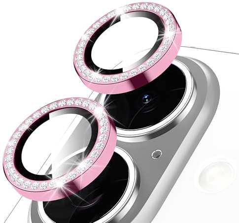 Oelrstfe Pellicola Fotocamera per iPhone 16/16 Plus,Posteriore Obiettivo Protezione Vetro Temperato,HD Trasparente Lente Schermo,Durezza 9H Anti-graffio Ultra Resistente Glitter Camera,Rosa