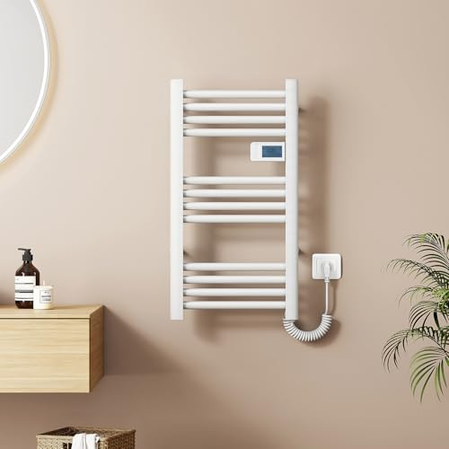 EMKE Scaldasalviette Elettrico 750 x 400 mm, Radiatore per Bagno Elettrico con Interruttore Touch e Timer, scaldasalviette Bianco 180W，Termoarredo elettrico