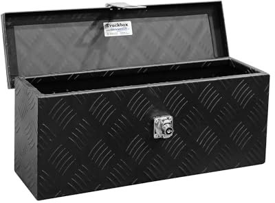 Truckbox DB015 Schwarz, Deichselbox, Werkzeugbox, Alu Riffelblech, Alubox, Staukasten, Anhängerkiste - ca. 13 Liter, Edelstahlhaus GmbH