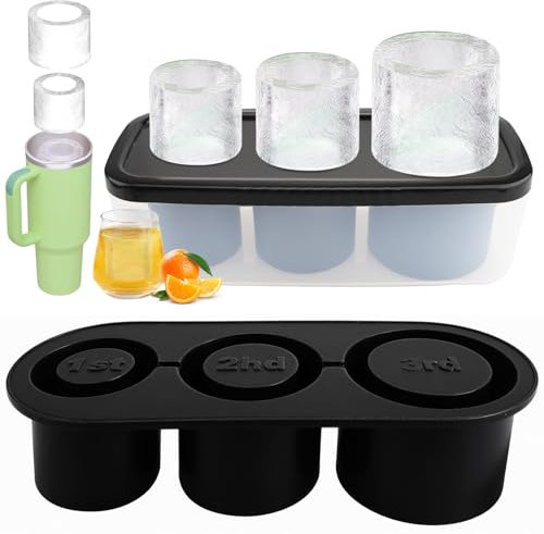 Molde de Hielo en Silicona para Stanley Cup, 3 Moldes Cilíndricos Huecos con Tapa,Ice Cube Tray, Accesorios Reutilizables para Cubitos de Hielo, para 40 onzas, Ideal para Uso Doméstico (Negro)