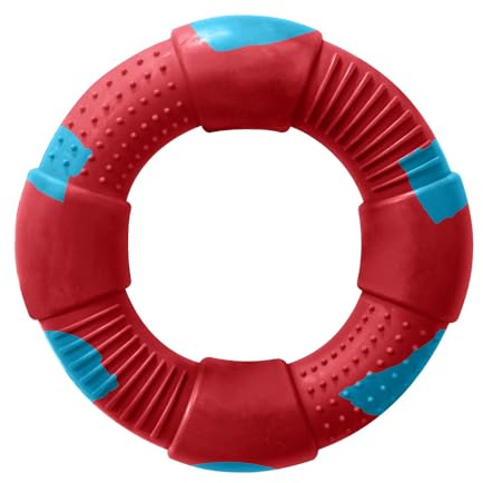 DUR Large Ring Dog Tug Toy, Red/Blue, Blackberry Scent, Durable Recycled Rubber – Interactive and Near Indestructible Dog Chew Toy for Boredom, Teeth Cleaning, Puppy Teething & Playtime, 16cm