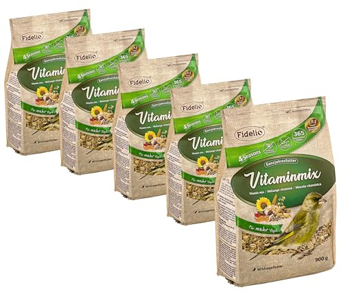Fidelio Alimento para Aves Silvestres, Mezcla de vitaminas, alimento para Todo el año, Rico en proteínas, Alta energía, alimento para Aves Silvestres, 5 x 900 g (4,5 kg)