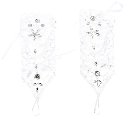 MOBUTOFU 1paar Kurze Blumige Spitzenhandschuhe Für Hochzeiten Abendessen Bälle Und Cosplay Brauthandschuhe Mit Perlenverzierung Und Zarten Blumenmustern