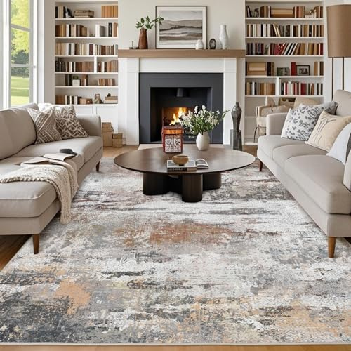 Chicnix Tapis de salon 160 x 230 cm, lavable, poils courts, antidérapant, doux, motif abstrait moderne, gris rouille