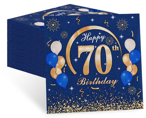 60 Stück Servietten 70 Geburtstag Mann, Deko 70 Geburtstag Mann | Happy Birthday 70 Servietten, Tischdekoration Papierservietten für 70. Geburtstag Feiern, Party, Jubiläum, 33 x 33 cm