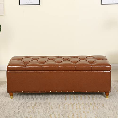 Ottomane Fußhocker, Leder, gepolstert, rechteckig, mit Knöpfen, 80 x 40 x 45 cm, Braun