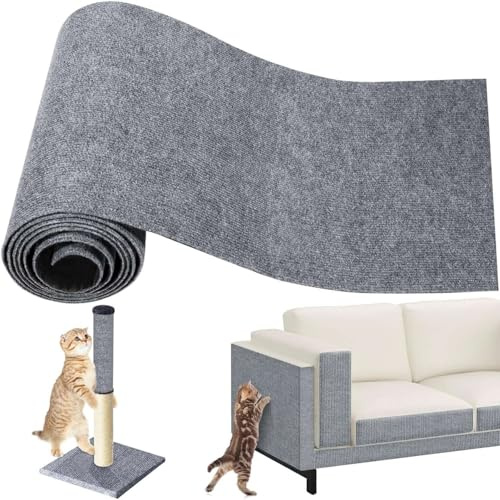 Selbstklebend Kratzmatte Katze 200cmx40cm Kratzschutz Sofa Katze Kratzbrett | DIY Kratzteppich Katzen Kratzbretter Kratzwand Katzenkratzmatte für Möbel Tür Wand und Couch Schutz (Hellgrau)