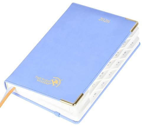 POPRUN Kalender 2026 Tagesplaner Hardcover 21,5 x 14,5 cm (Jan.2026-Dez.2026), Tageskalender 1 Tag 1 Seite (Montag - Sonntag) mit PU-Leder, Monatliche Registerkarten - Kornblume