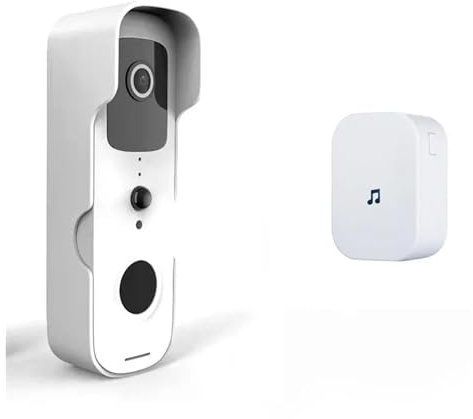 AMRTTWY Doorphone. Smart Video Doorbell, wifi, waterproof, door camera, wireless, two-way audio monitoring, ringtone, 1080p ​​.Video Doorphone(White No Battery)