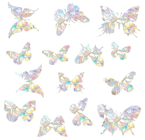 YUXMU 56 Stück Statische Schmetterlings Fensteraufkleber, Anti Kollisions Fenstersticker, Sonnenfänger Regenbogen Glasaufkleber für Glasfenster und Türen, zur Verhinderung von Vogelschlag