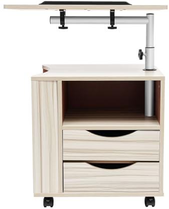 Eieblek Mobiler Beistelltisch Höhenverstellbarer Pflegetisch für Bett mit 4 Rollen, 60×40cm Laptoptisch, 360°Drehbare Überbetttisch, Max 20KG