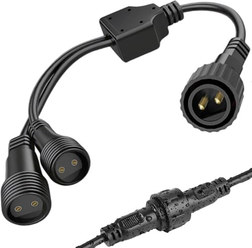 yowin Conector Luces Navidad, 1-a-2 2 Pines Adaptador Luz Navidad Exterior, Impermeable Cable de Extensión Cortina de Luces Navideñas para Luz Cadena Guirnalda Hadas Balcón Jardín Árbol Interior
