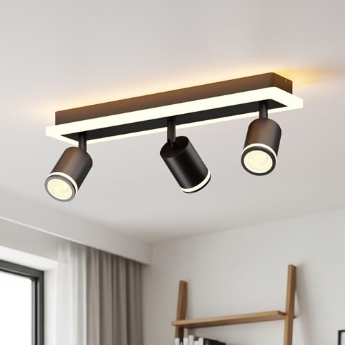 LVWIT LED Deckenstrahler Schwarz, Deckenlampe 3 Flammig Schwenkbar, GU10 Küchenlampe Deckenleuchte Srahler, Modern Deckenspot Lampe für Wohnzimmer, Schlafzimmer, Ohne Leuchtmittel