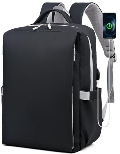 BAGZY Handgepäck Rucksack 40x30x15 für British Airways 20L Klein Reiserucksack 15.6 Zoll Laptop Rucksack mit USB Ladeanschluss Wasserdicht Handgepäck Herren Damen für Business, Arbeit, Reise Schwarz