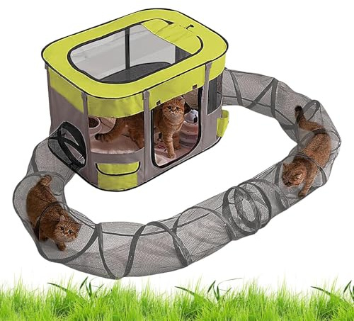 Outdoor-Katzenzelt – -Tunnel, Kleintiergehege, einfache Einrichtung, geräumiger Kätzchen-Spielplatz für Garten, Rasen, Hof, Balkon
