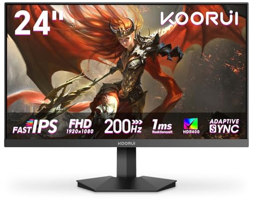 KOORUI G2411P Monitor Full HD para Juegos 24, Fast IPS, 200Hz, 1ms MPRT, Plano (1920x1080, HDR 400, 350 nits, 90% DCI-P3, HDMI, DisplayPort)
