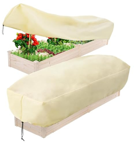 Housse de parterre surélevée, 2 pièces, protection fleurs rectangulaire, avec lanière – protection des par climat froid – pour serre jardin extérieur, climat froid