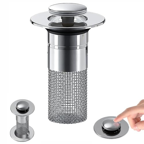 Tappo Lavandino Pop Up Universale con Filtro | Tappo in Acciaio Inossidabile per Bagno e Cucina