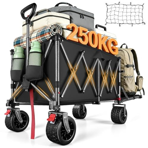 YEAUPE PRO Chariot Pliable 260L 250KG, Roues Larges Tout-Terrain 17cm, Noir