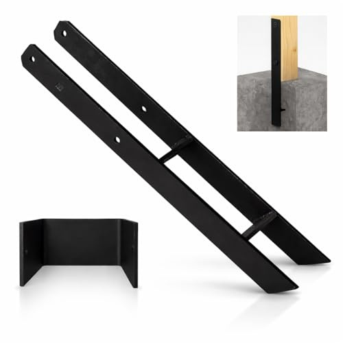 H Pfostenträger 141×600×5,0 mm Schwarz Stahl Pulverbeschichtet Pfostenanker zum Einbetonieren Stützenfuß Pfostenschuh Holzverbinder für Zaun Carport Terrasse