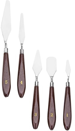Healeved Set 5 Pezzi Raschietti per Pittura a Olio Manico in Legno Spatole per Pittori Professionisti e Hobbisti Attrezzi per Miscelazione Pigmenti e Tecnica Artistica