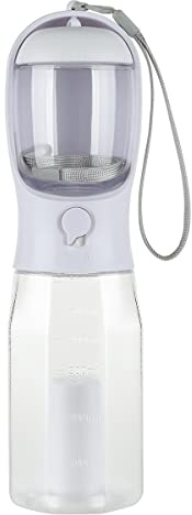 PET&TECH Bouteille pour animaux de compagnie 3 en 1 - 300 ml - Distributeur d'eau, de nourriture et de sacs - Filtre à charbon actif - Résistant à la chaleur et au lave-vaisselle - Portable et