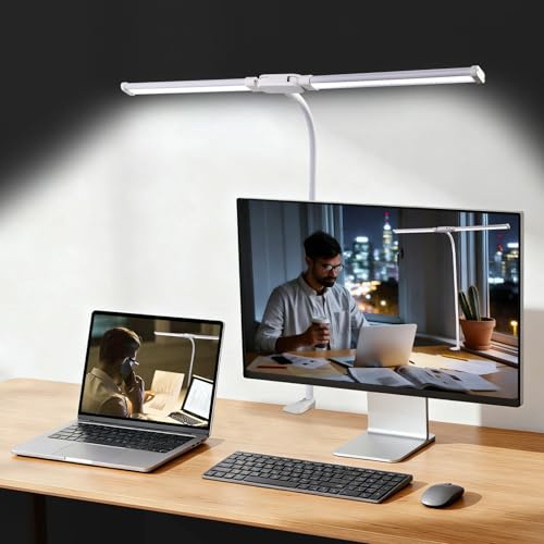 MACASA LED Desk Lamp for Office Dorm Home - Eye Caring Desk Light Extra-Wide Lighting Coverage Gooseneck Dimmable Table lamp, No Assembly Required