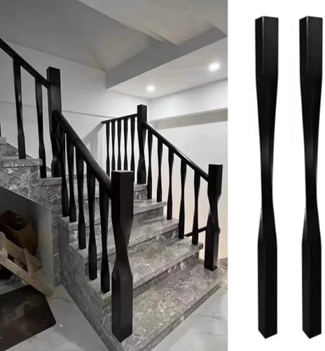 Poteau de Rampe d'escalier torsadé Noir, Poteau de balustre d'escalier carré en Bois, Colonne de Balustrade d'escalier intérieur, Poteau de Main Courante de Rampe d'escalier (2 pièces)