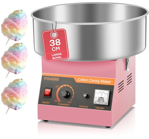 Commercial Candy Floss Machine, FOHERE 1000W Cotton Candy Machine Pink, Stainless Steel Bowl and Sugar Scoop, Perfect for Kids Birthdays, Parties, Celebrations, Carnival