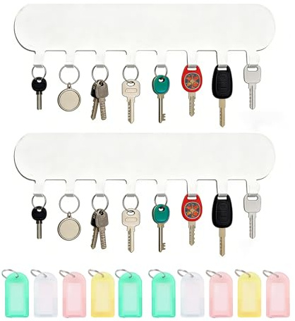 Rdunulioo 2 Stück Schlüsselbrett ohne Bohren mit je 8 Haken, Selbstklebender Schlüsselhalter & Schlüsselboard mit 10 Etiketten, Schlüsselhaken Key Holder Wandmontage (Weiß)