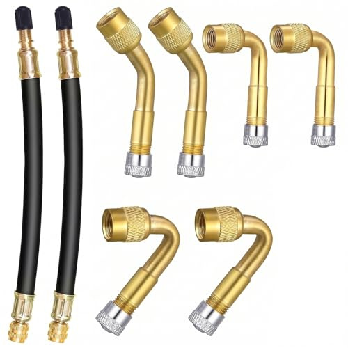ZXNJA 8 Stück Reifenventilverlängerung Set,Ventilverlängerung Autoventil | Autoventil Adapter Messing 45 90 135Grad Mit 2 Verlängerungsschläuchen 180mm,Winkeladapter Für Auto Motorrad Fahrrad Roller