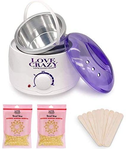 Crisnails® Kit de Calentador de Cera Eléctrico para la Depilación Profesional 500ml, 1 Bolsa de Cera y 10 Espátulas de Madera