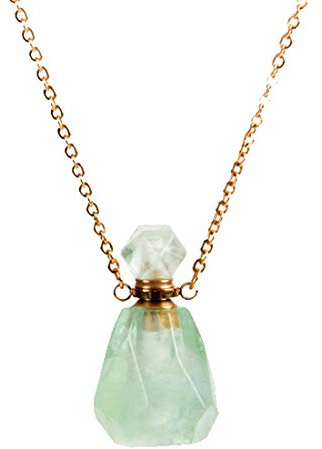 YGLINE Fluorit Stone,Crystal Vial Essential Oil Necklace,Perfume Necklace,Gemstone Bottle Jewelry