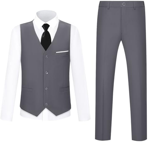 Boys Complete Tuxedo Suits for Kids Formal Dress Suit Set Size 10 Grey