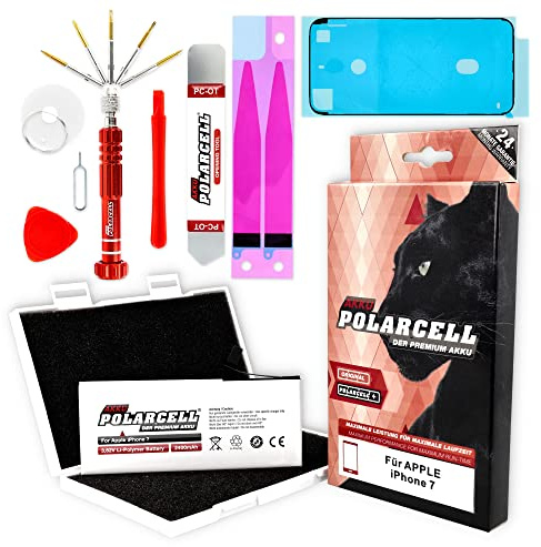 Polarcell Batterie PolarCell pour Apple iPhone 7-7G avec kit d'outils et adhésif pour Cadre dans Un kit Professionnel 2400 mAh 22% de capacité en Plus Que la Batterie d'origine A1778 A1660 A1779 Cell